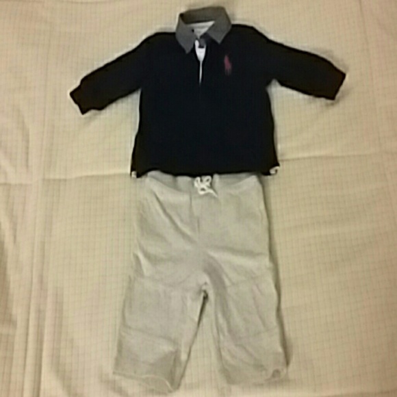 Ralph Lauren collared shirt and grey pants
