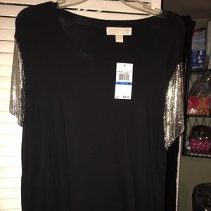 Michael Kors t-shirt with silver metallic sleeves