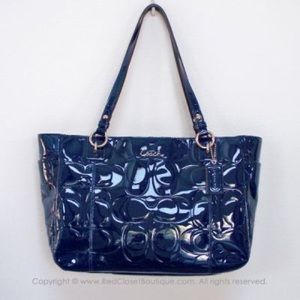 Coach Navy Patent Signature Embossed Tote