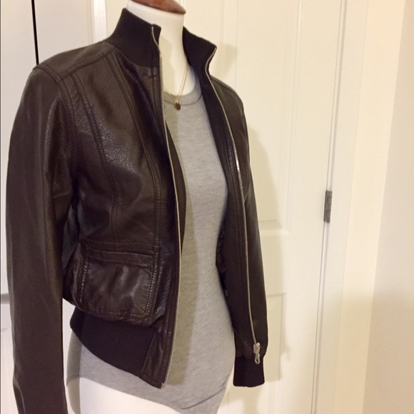 🆕 Brown Faux Leather Bomber Size M - Picture 2 of 4