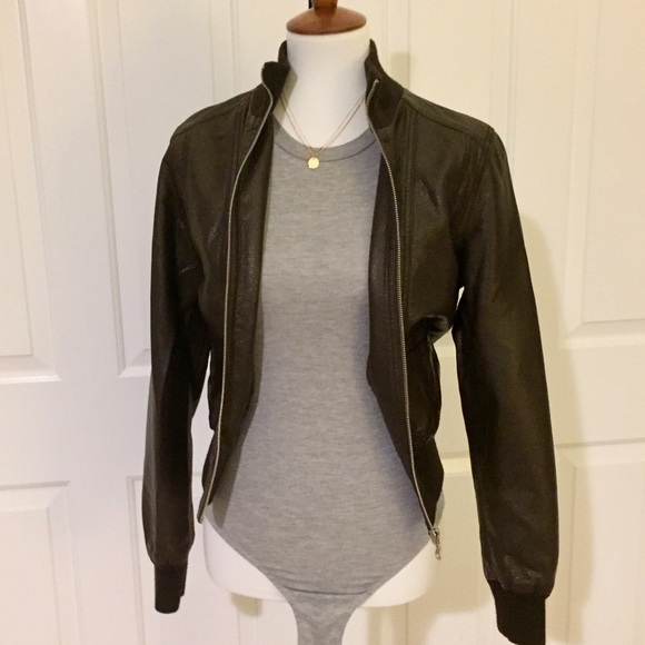 🆕 Brown Faux Leather Bomber Size M - Picture 3 of 4