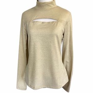 NWT Gold Shimmer Mock Turtleneck Peekaboo Top