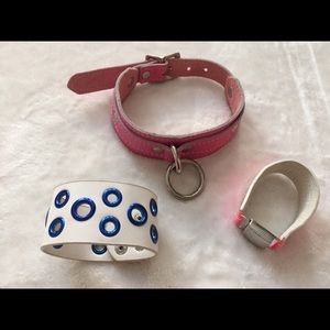 Soft Genuine Pink Leather Choker & Bracelets