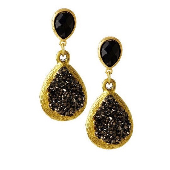 Faux druzy, bevel set gold plated teardrop earring