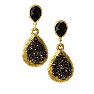 Faux druzy, bevel set gold plated teardrop earring