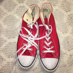 Bright red high-top Converse