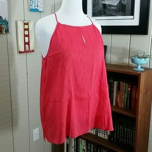 OLD NAVY keyhole-neck tank, orange w/ purple print