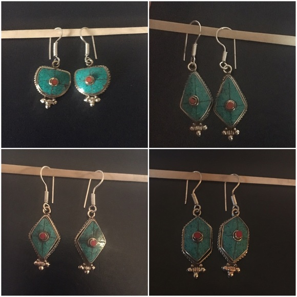 Small, light weight Lapis Turquoise coral earrings