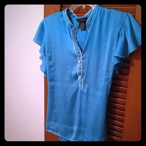 Aqua blue with white trim Women's blouse