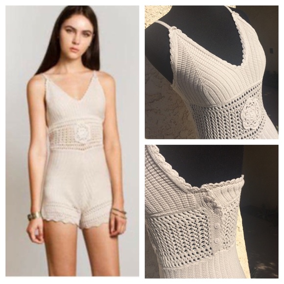 Crochet Knit Romper With Sheer Pattern Detail
