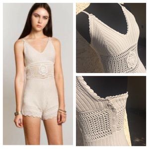 Crochet Knit Romper With Sheer Pattern Detail