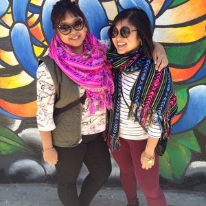 Bright pink blanket scarf from Mexico