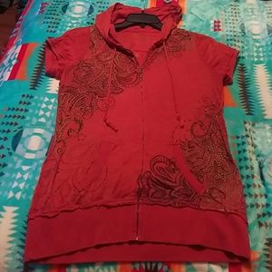 Maurices Orange Hooded Burnout Zip Up