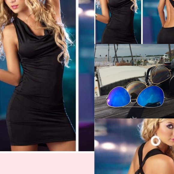 Hot clubwear black cow neck little dress