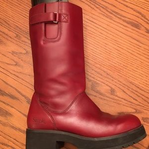Deep Red Leather Boots by Simple