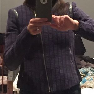 Piperlime S black moto jacket- blue/purple stripes