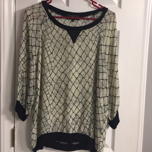 Sheer black and white print top.