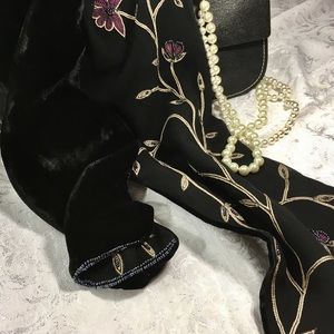 CEJON Reversible Embroidered Silk & Velvet Scarf