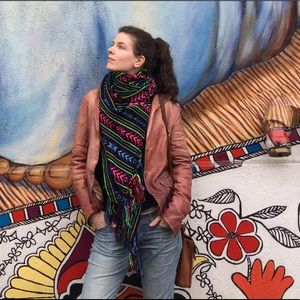 Black tribal blanket scarf from Mexico