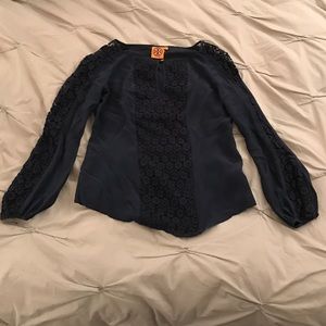 Navy lace embroidered Tory Burch blouse