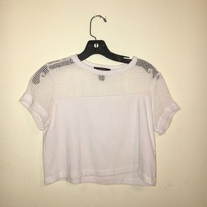 White Mesh Panel Crop Top