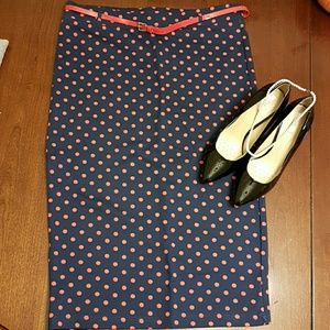 NWT H&M navy blue red polka dot skirt calf length