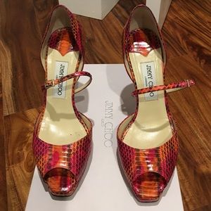 Jimmy Choo pink and orange python heels