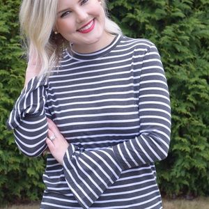 Grey and white long sleeve shirt