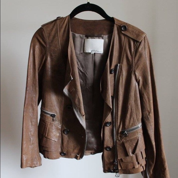 3.1 Phillip Lim Leather Jacket with Ruffle Trim - Picture 1 of 4