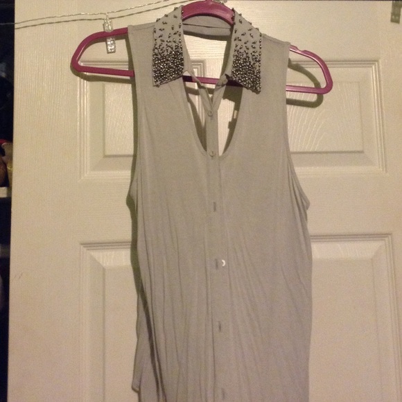 Cutout Embellished Collar Top