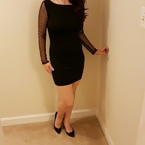Zara black mini dress with mesh polka dot sleeves