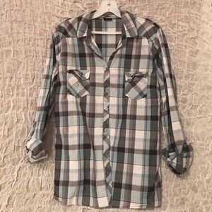 Blue plaid boyfriend shirt