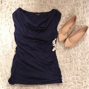 Blue cowl-neck blouse