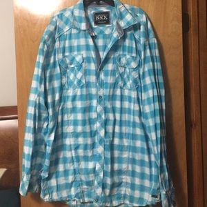 Buckle blue and white long sleeve dress shirt