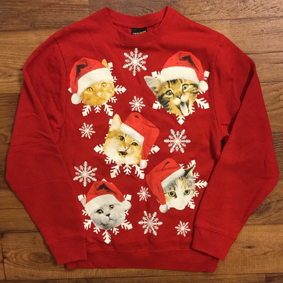 Tops - Red cat ugly Christmas sweatshirt small