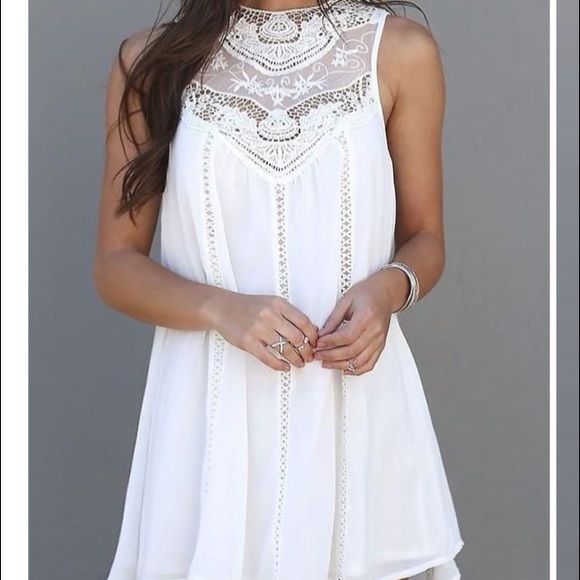 Crochet chiffon white dress