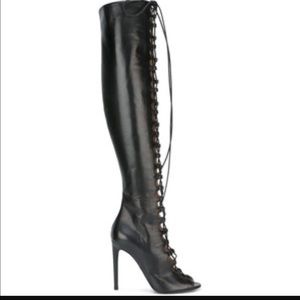 Thigh high faux leather lace up booties size 7