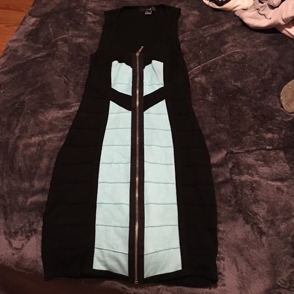 Black and blue zip up dress