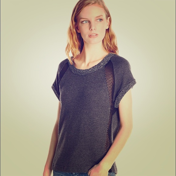French Terry Short Sleeve Top with Mesh Insets
