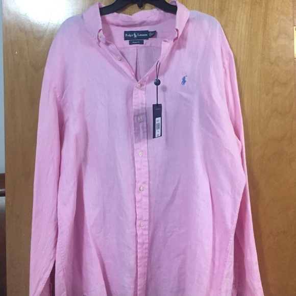 Pink custom fit long sleeve polo brand dress shirt