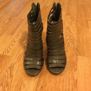 Grey leather cage heel