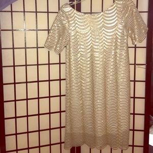 *PERFECT HOLIDAY DRESS*Cream&Gold Sequin Scalloped