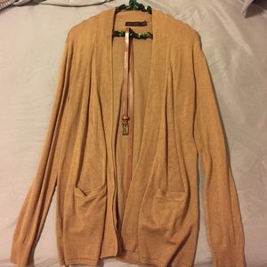 Long open front belted cardigan by The Limited