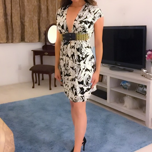 Sky Black and Gold Flowers Dress