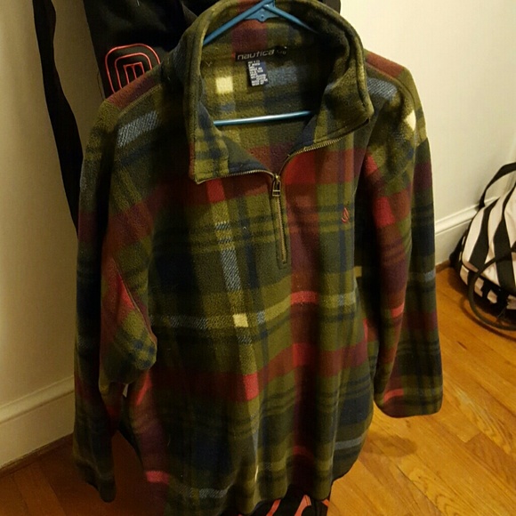 Nautica plaid print half zip fleece sweater