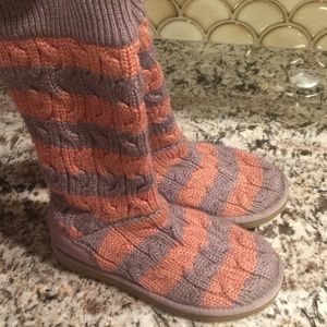 Ugg Australia Tall Cable Knit Striped Boots Size 7
