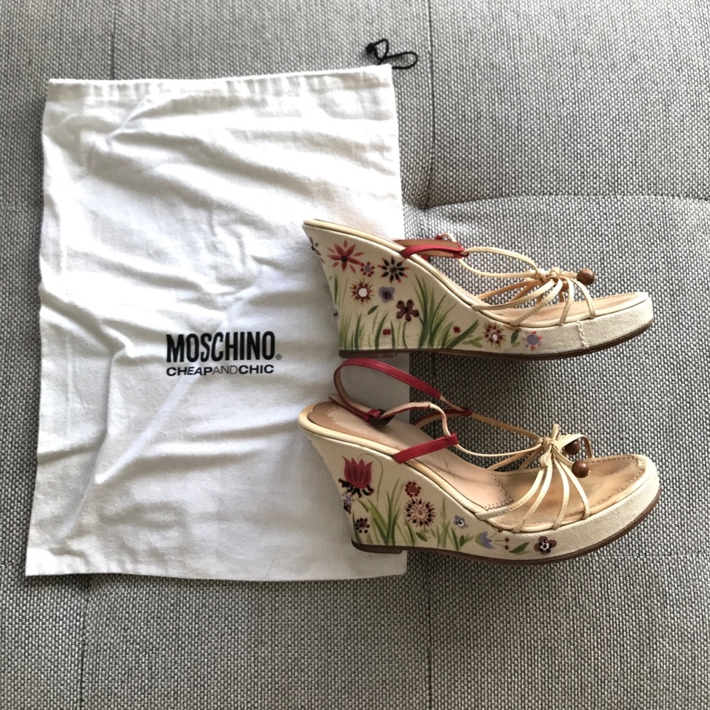 Moschino painted and beaded wedge sandal