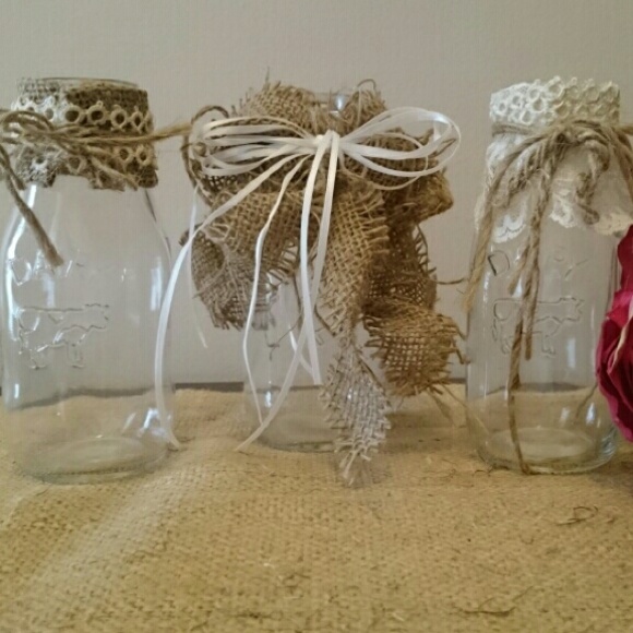 Three milk jug vases shabby chic
