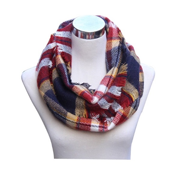 🍷Navy & Burgundy plaid infinity scarf