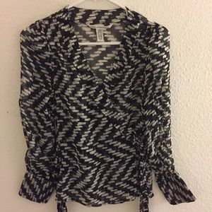 DVF Long Sleeve Blouse - Black and Grey